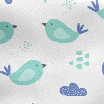 Hand Drawn Blue Bird Jersey Backed Fleece