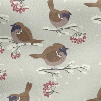 Cartoon Winter Sparrow Jersey Backed Fleece