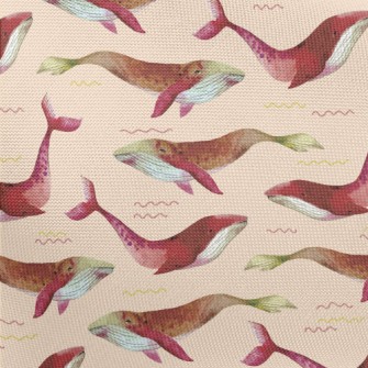 Red Watercolor Whale Pongee