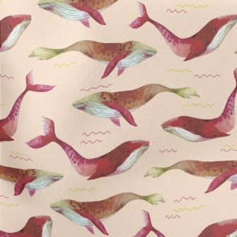Red Watercolor Whale Lightweight Cotton Poplin