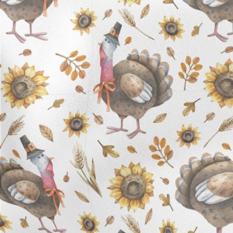 Hand Drawn Thanksgiving Turkey Lightweight Cotton Poplin