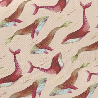 Red Watercolor Whale Midweight Cotton Poplin