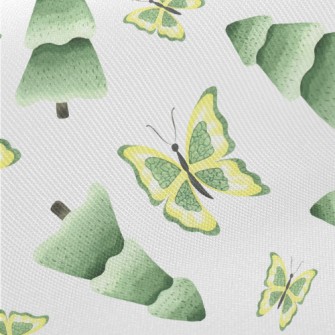 Forest Trees And Butterflies Midweight Cotton Poplin