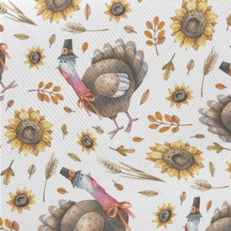 Hand Drawn Thanksgiving Turkey Midweight Cotton Poplin