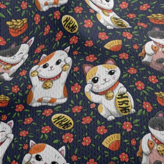 Cartoon Lucky Cat Athletic Mesh Flat Back