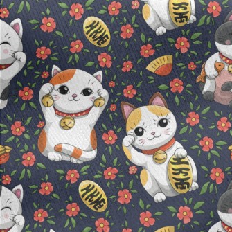 Cartoon Lucky Cat Jersey Backed Fleece