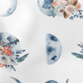 Vintage Moon And Flowers Lightweight Cotton Poplin