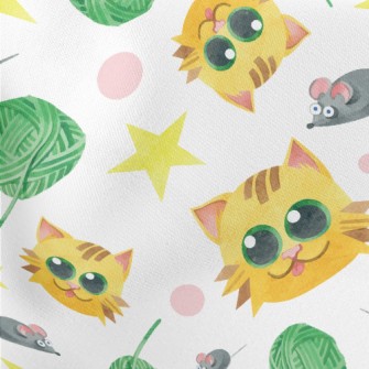 Cat And Ball Of Yarn Lightweight Cotton Poplin