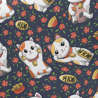Cartoon Lucky Cat Midweight Cotton Poplin