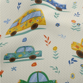 Flower Painted Car Athletic Mesh Flat Back