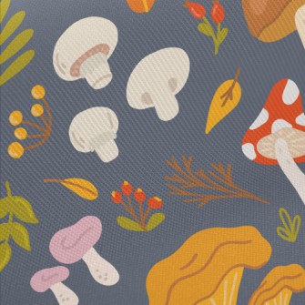 Forest Colorful Mushrooms Midweight Cotton Poplin