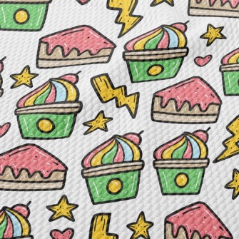 Hand Drawn Colorful Cherry Cak Birdseye Piqué