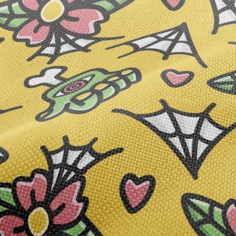 Doodle Flowers And Spider Webs Performance Linen