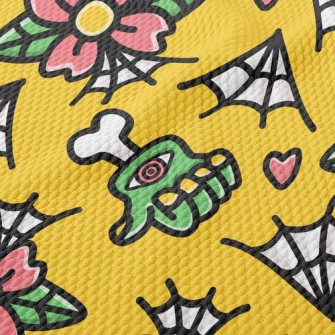 Doodle Flowers And Spider Webs Birdseye Piqué