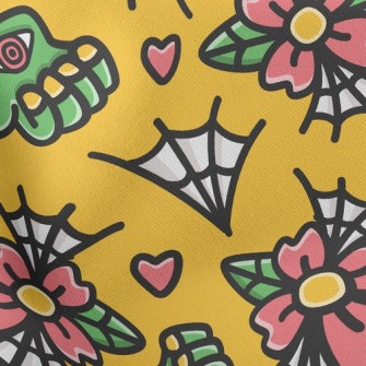 Doodle Flowers And Spider Webs Stretch Ponte