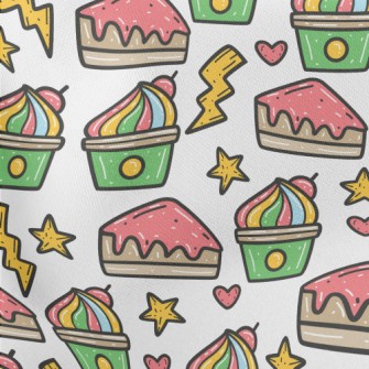 Hand Drawn Colorful Cherry Cak Stretch Ponte