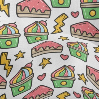 Hand Drawn Colorful Cherry Cak Lightweight Performance Linen