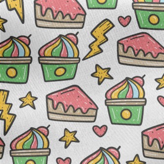 Hand Drawn Colorful Cherry Cak Jersey Backed Fleece