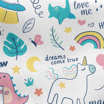 Cute Dinosaur Unicorn Jersey Backed Fleece