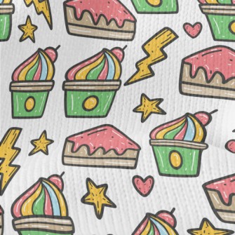 Hand Drawn Colorful Cherry Cak Stretch Jersey