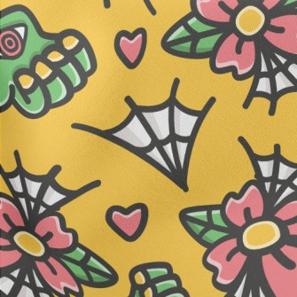 Doodle Flowers And Spider Webs Lightweight Cotton Poplin