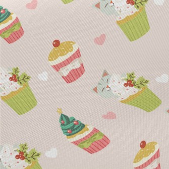 Cute Cat And Christmas Decorat Midweight Cotton Poplin
