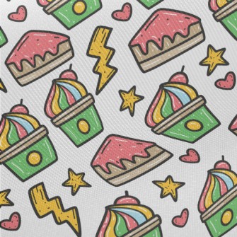 Hand Drawn Colorful Cherry Cak Midweight Cotton Poplin