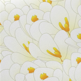 Blooming White Crocuses Midweight Cotton Poplin