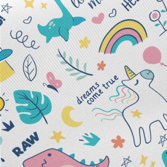 Cute Dinosaur Unicorn Midweight Cotton Poplin
