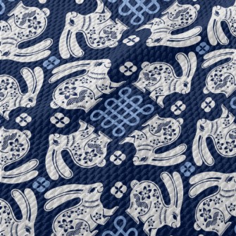 Rabbit And Chinese Knot Birdseye Piqué