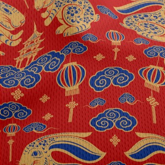 Traditional Chinese Rabbit Athletic Mesh Flat Back
