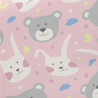 Rabbit And Bear Doodle Twill