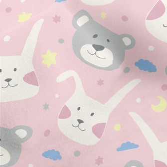 Rabbit And Bear Doodle Micro Fleece