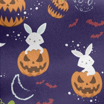 Rabbit And Halloween Pumpkin Jersey Backed Fleece