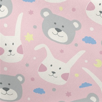 Rabbit And Bear Doodle Pongee