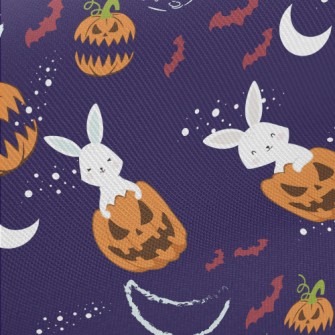 Rabbit And Halloween Pumpkin Midweight Cotton Poplin
