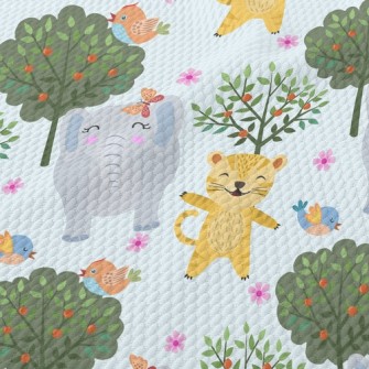 Happy Leopard Playing With Ele Birdseye Piqué