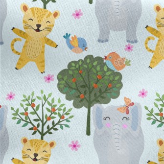 Happy Leopard Playing With Ele Jersey Backed Fleece