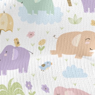 Colorful Elephants Love To Be  Stretch Jersey