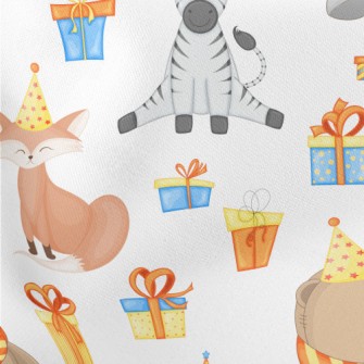 Zebra Fox Celebrates Birthday Lightweight Cotton Poplin