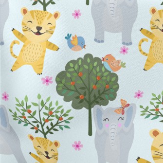 Happy Leopard Playing With Ele Lightweight Cotton Poplin