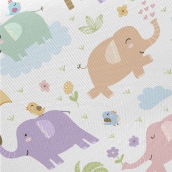 Colorful Elephants Love To Be  Midweight Cotton Poplin