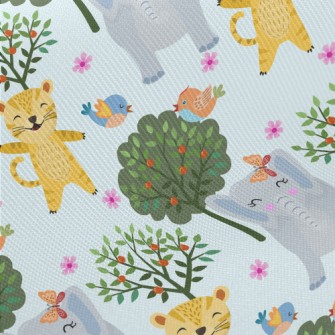 Happy Leopard Playing With Ele Midweight Cotton Poplin