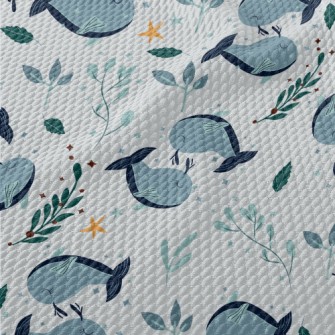 Elegant Cartoon Whale Birdseye Piqué