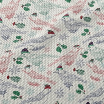 Hand Drawn Christmas Birds Birdseye Piqué