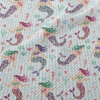 Cartoon Hand Drawn Mermaid Birdseye Piqué
