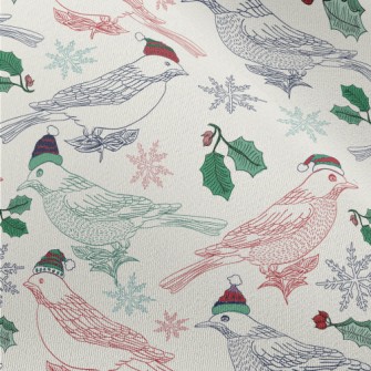 Hand Drawn Christmas Birds Chiffon