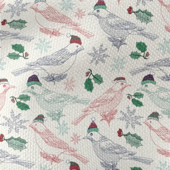 Hand Drawn Christmas Birds Waterproof Canvas