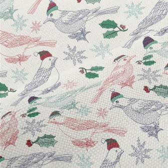 Hand Drawn Christmas Birds Performance Linen