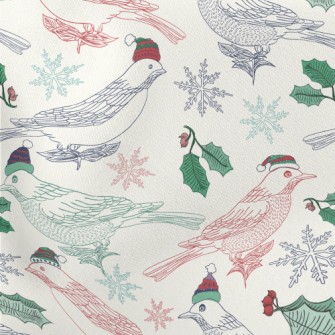 Hand Drawn Christmas Birds Stretch Ponte